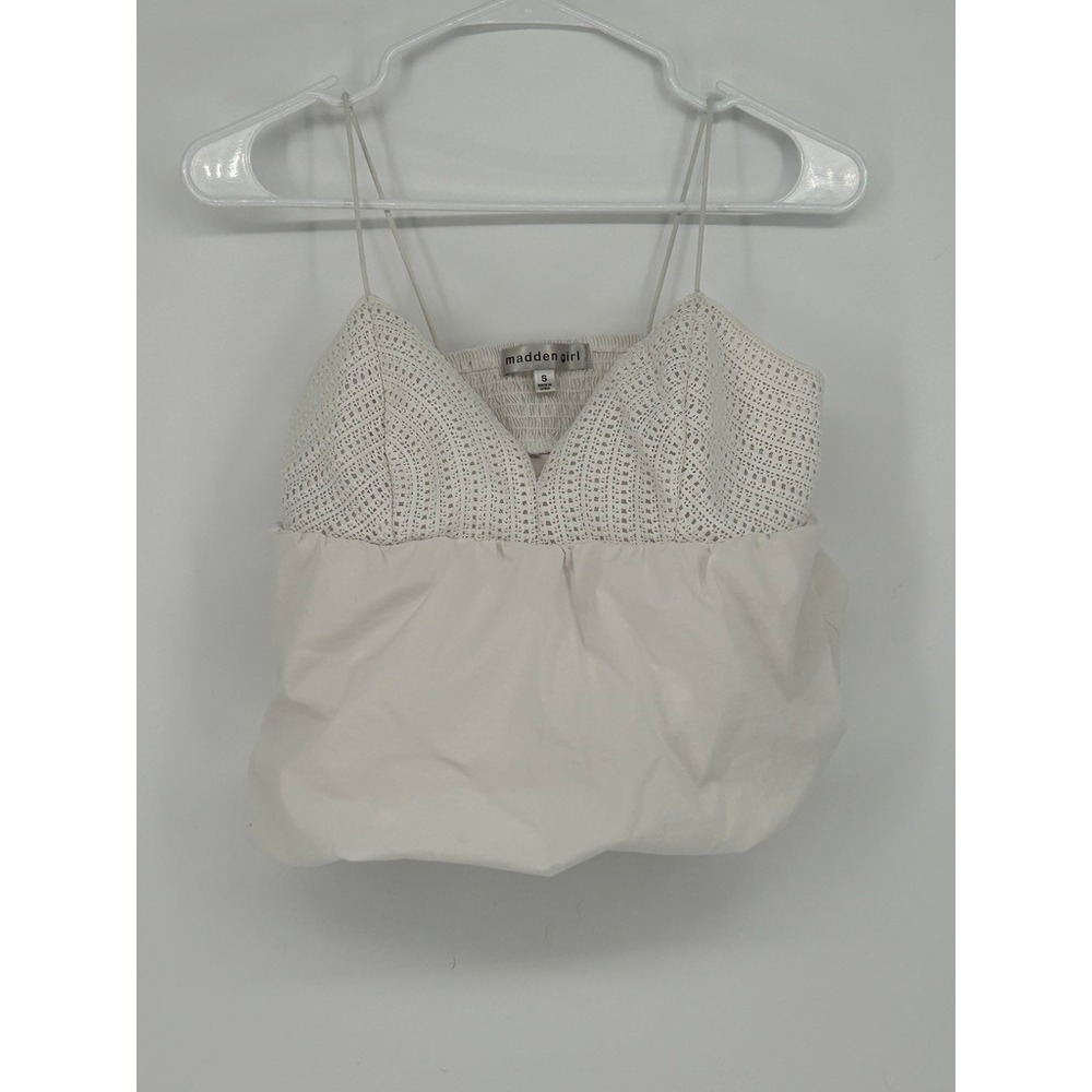 Madden Girl White Crochet Babydoll Going Out Top Womens Small Y2K Boho Coquette